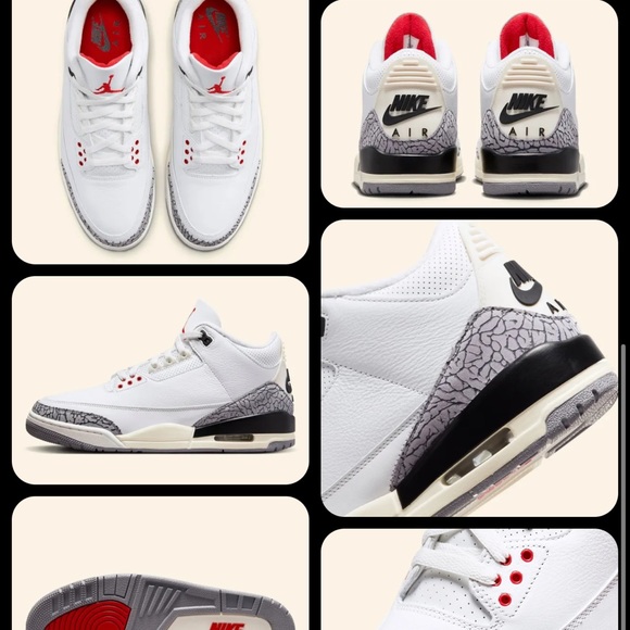 Nike Air Jordan 3 Reimagined White Red Cement Grey DN3707-100 Size 8 9 9.5 Mens - Picture 3 of 3